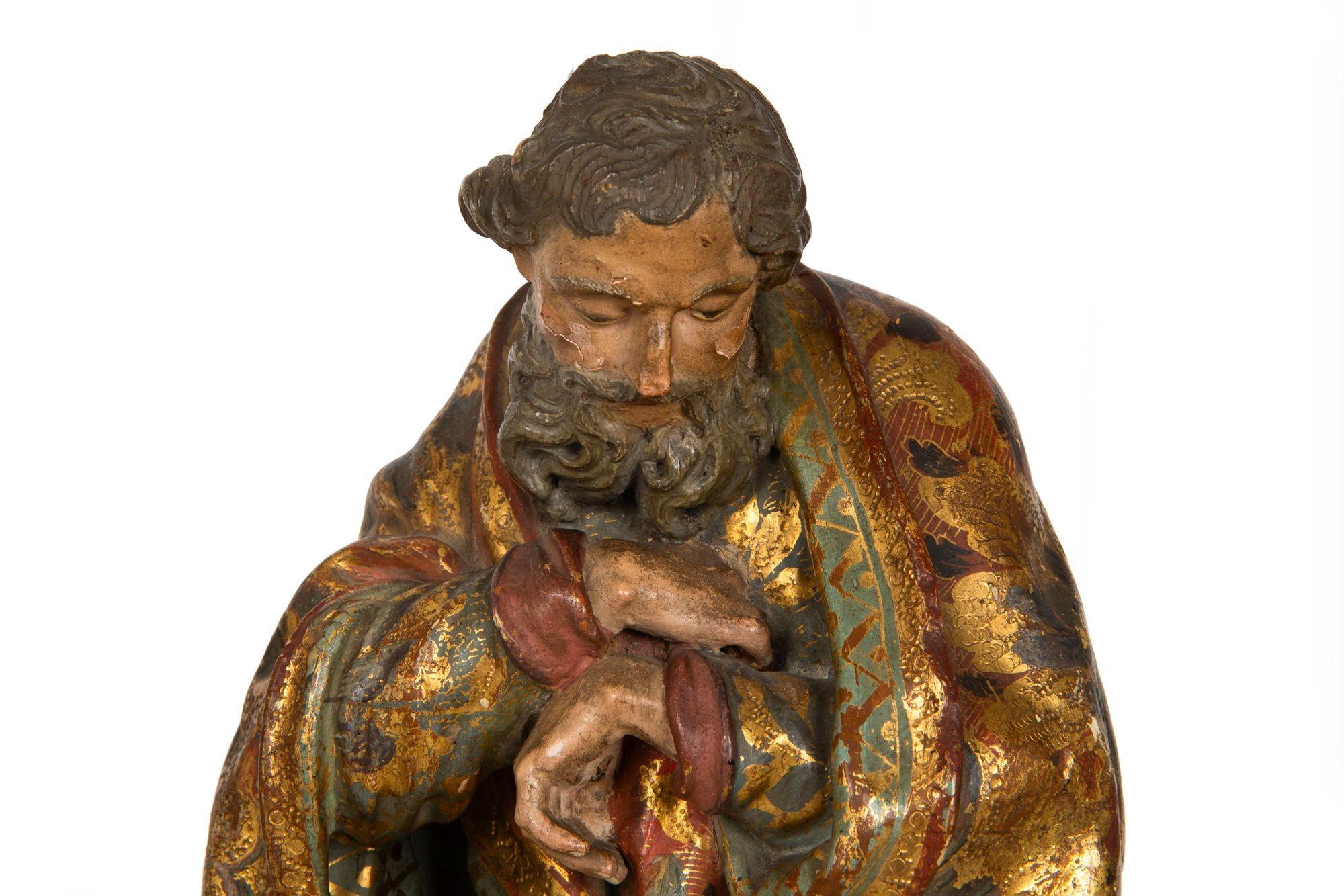 18th Century and Earlier Very Fine Spanish Carved Polychromed Saint Santos Statue c. 1720-50 For Sale