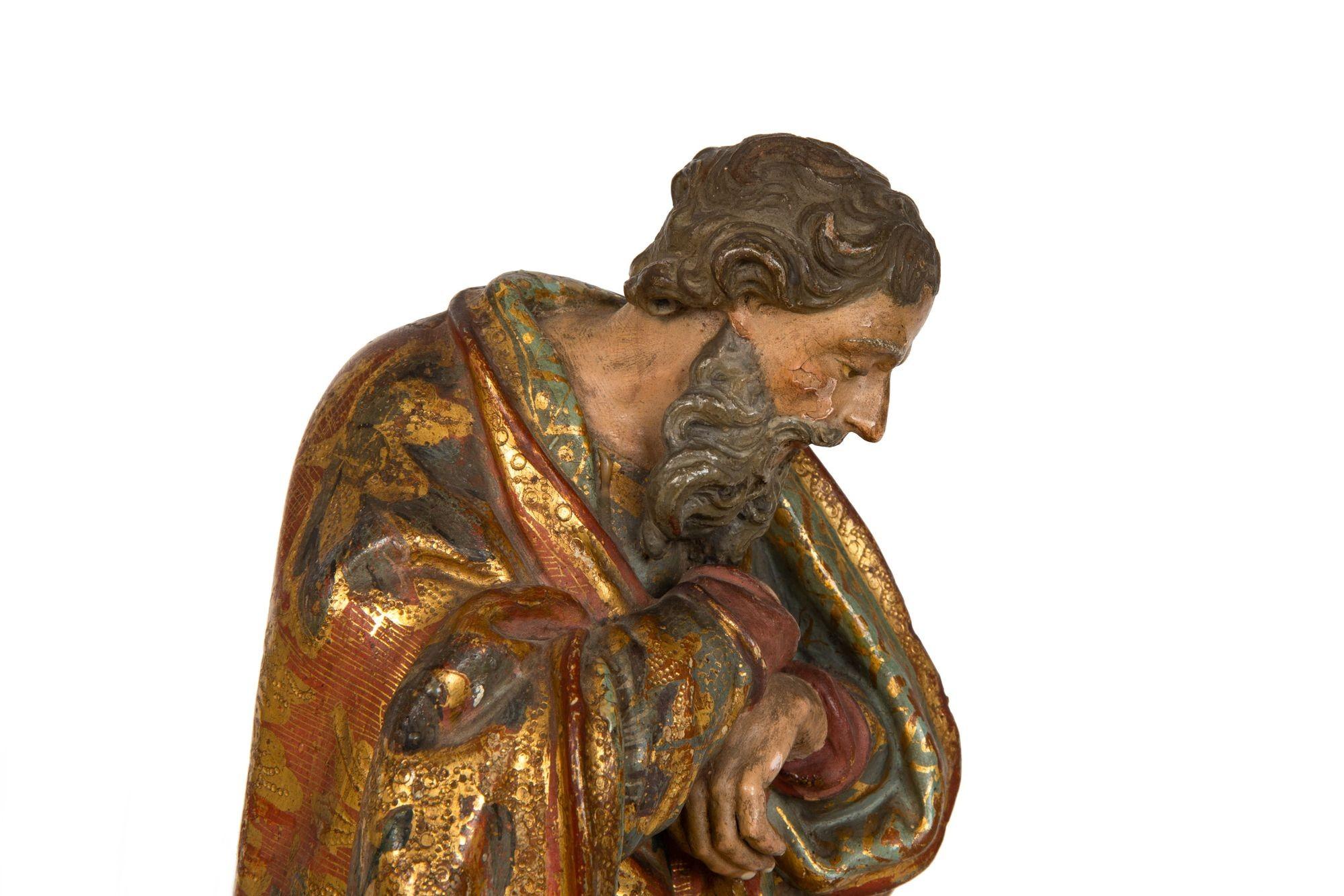 Wood Very Fine Spanish Carved Polychromed Saint Santos Statue c. 1720-50 For Sale