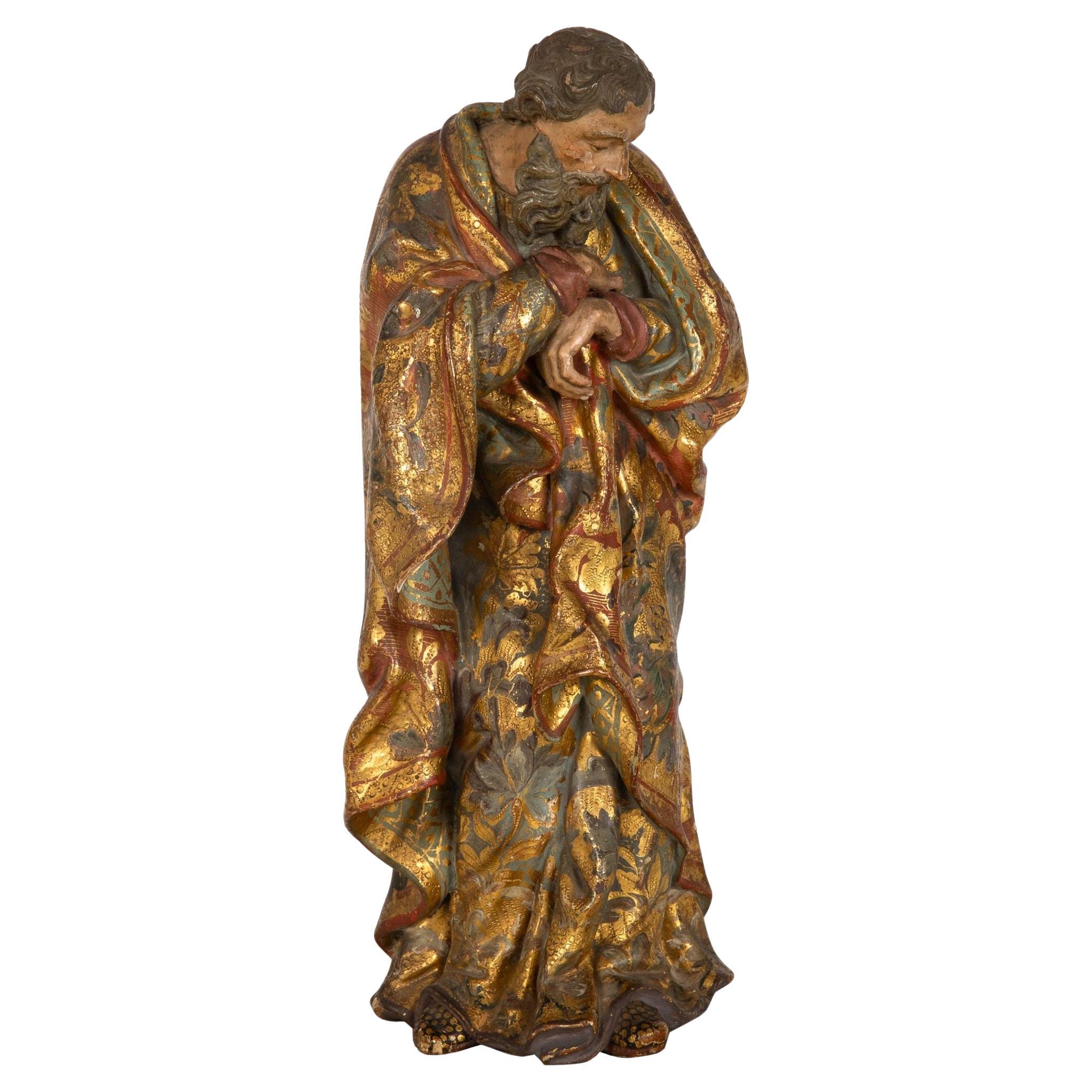 Very Fine Spanish Carved Polychromed Saint Santos Statue c. 1720-50 For Sale