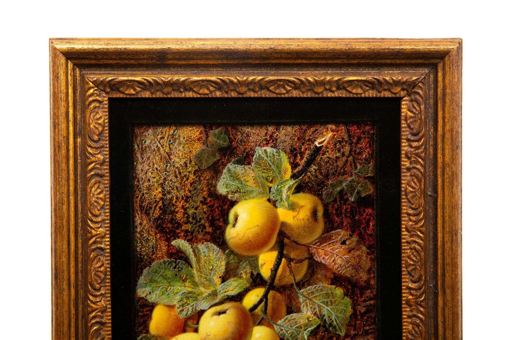 Very Fine Still-Life Antique Painting of Yellow Apples and Plum by Oliver Clare 3