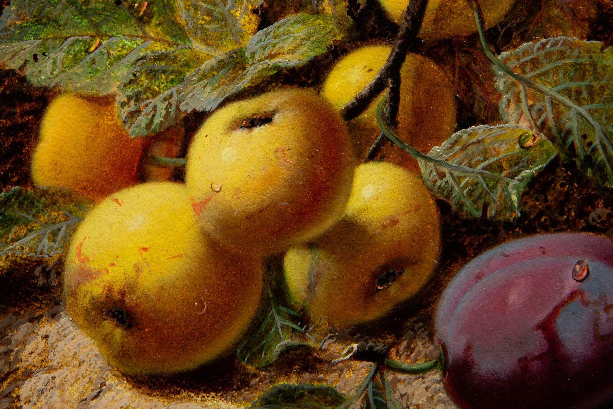 Very Fine Still-Life Antique Painting of Yellow Apples and Plum by Oliver Clare In Good Condition In Shippensburg, PA