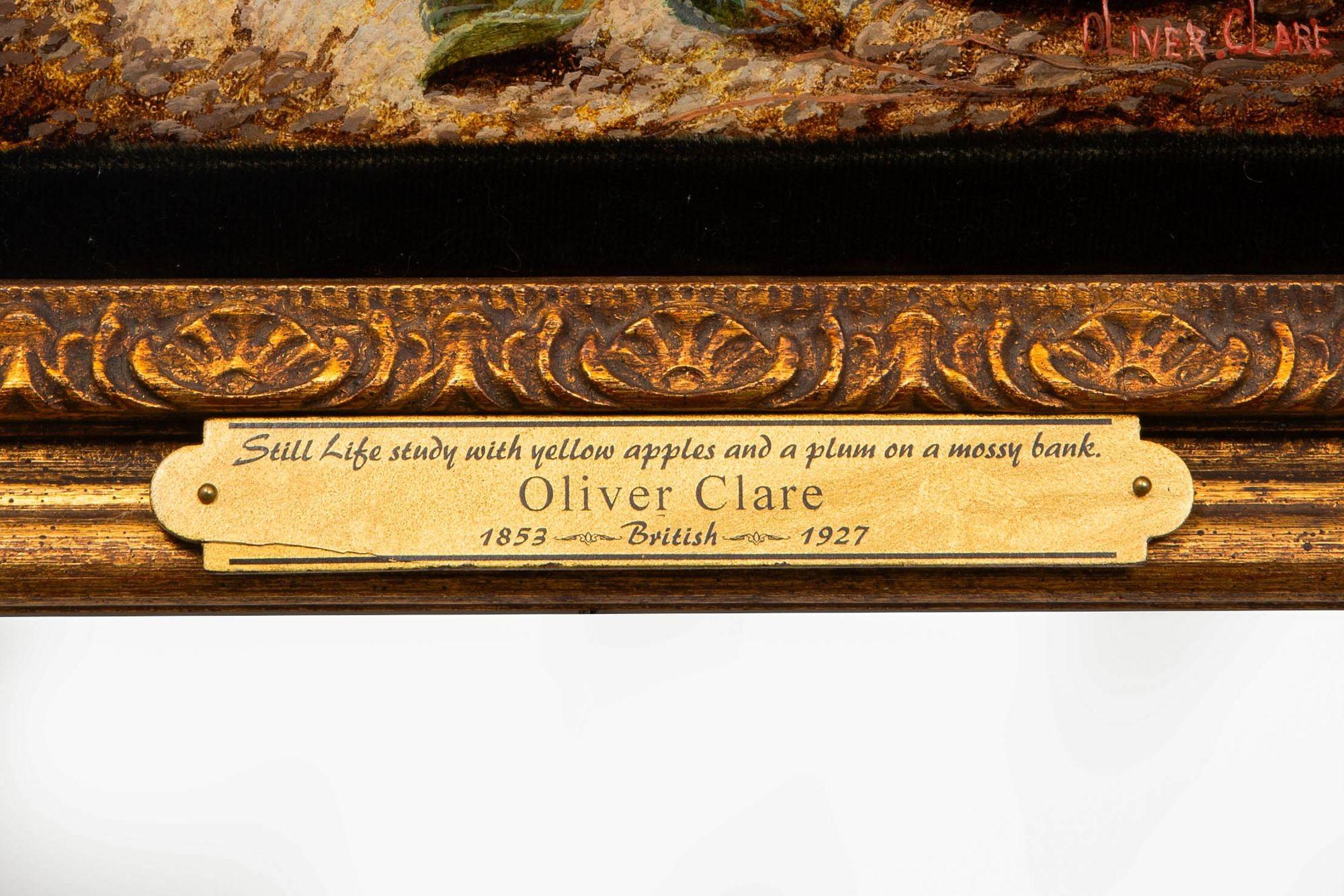 20th Century Very Fine Still-Life Antique Painting of Yellow Apples and Plum by Oliver Clare