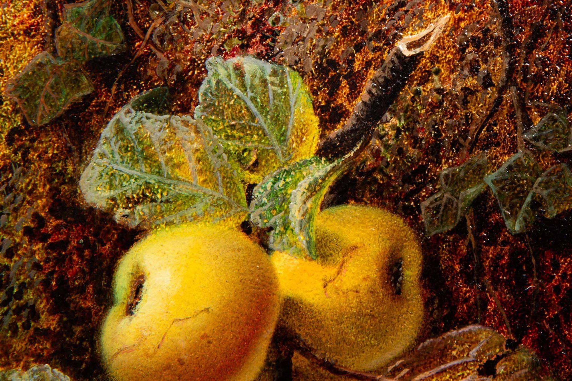 Very Fine Still-Life Antique Painting of Yellow Apples and Plum by Oliver Clare 2