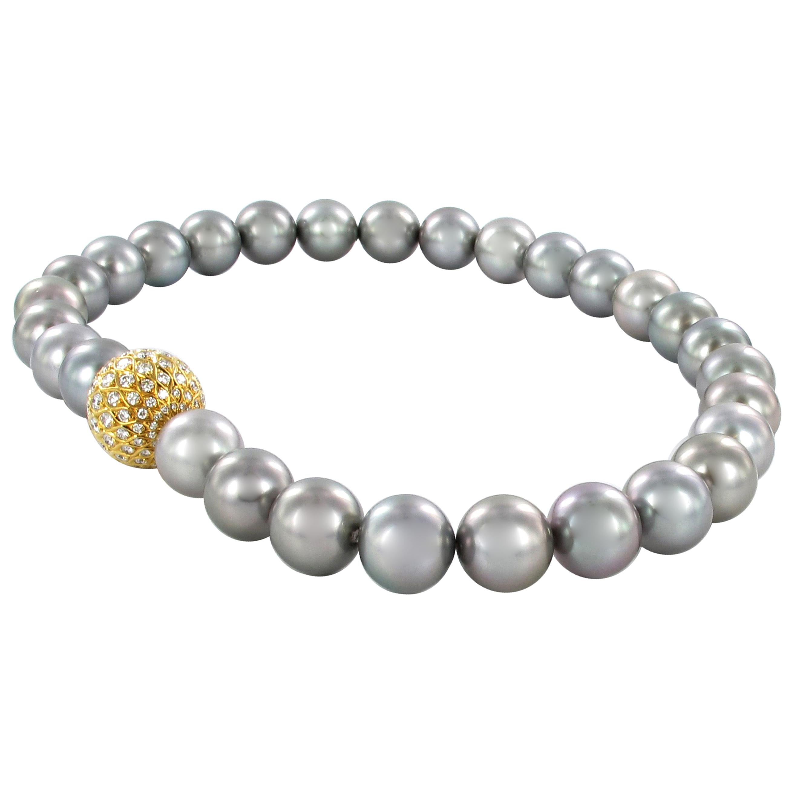 Very Fine Tahitian Cultured Pearl and Diamond Necklace