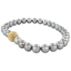 Very Fine Tahitian Cultured Pearl and Diamond Necklace