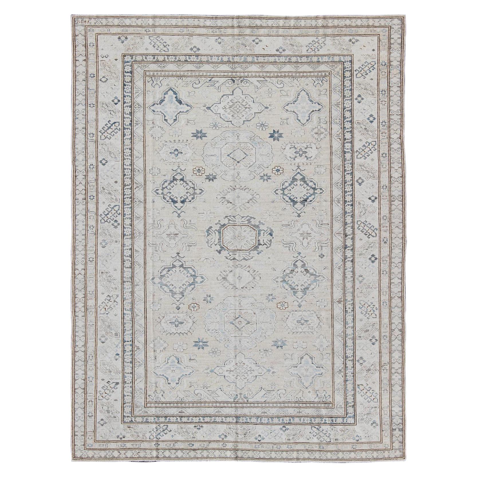 Very Fine Transitional Rug with Stylized Geometric Motifs in Cream and ...