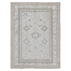 Very Fine Transitional Rug with Stylized Geometric Motifs in Steel Blue/Gray