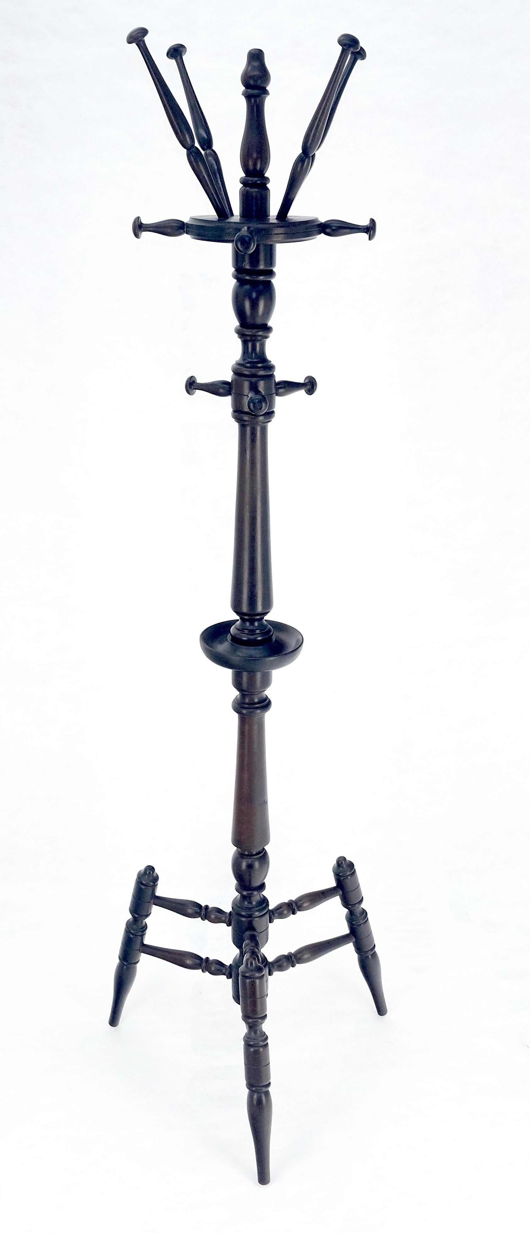 Late Victorian Very Fine Turned Mahogany Wood Center Floor Coat Rack Victorian MINT For Sale