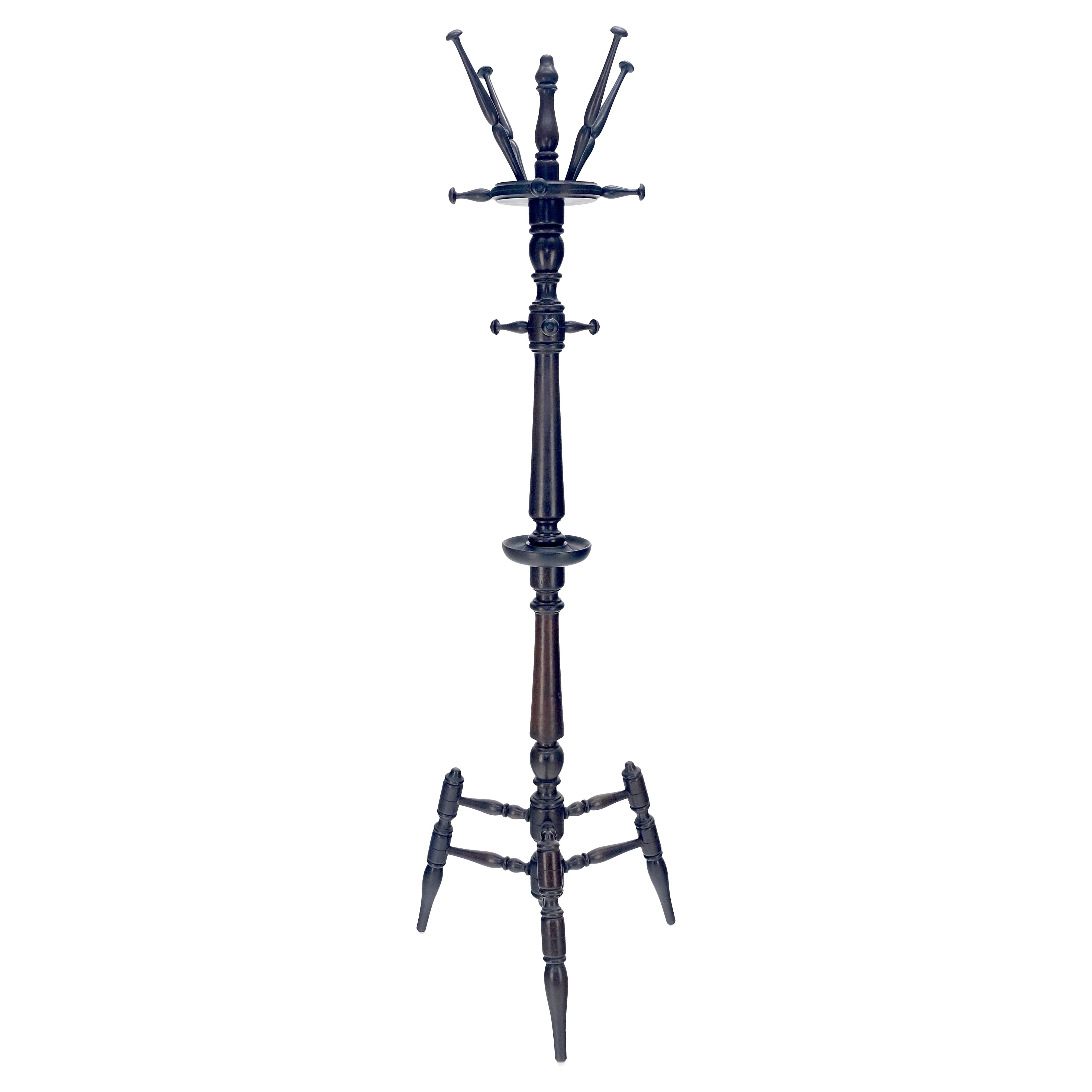 Very Fine Turned Mahogany Wood Center Floor Coat Rack Victorian MINT