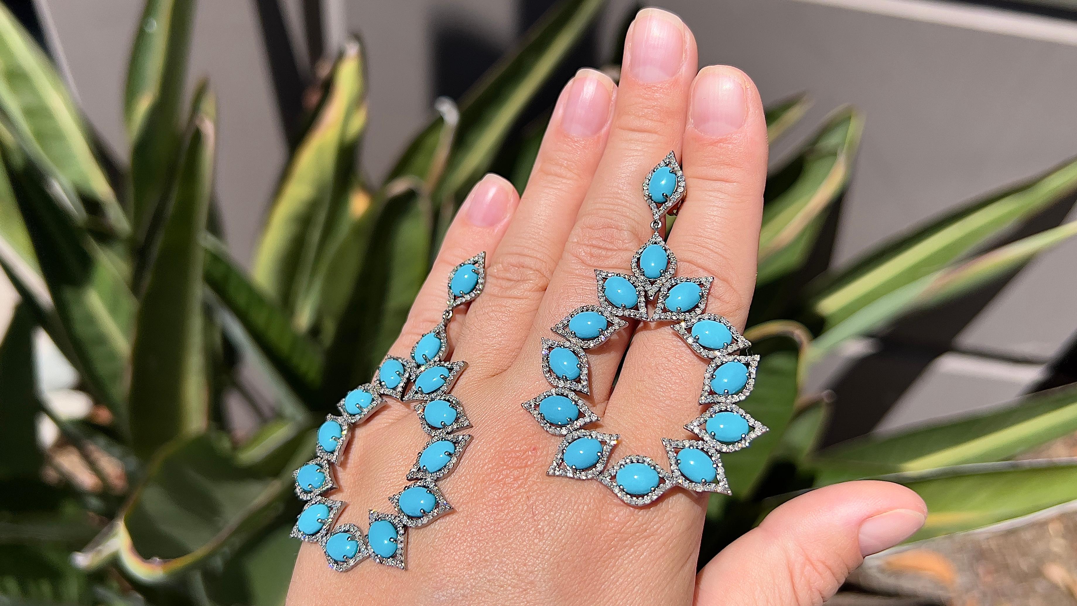 Very Fine Turquoise 17+ Carats & Diamond Earrings In Excellent Condition For Sale In Las Vegas, NV