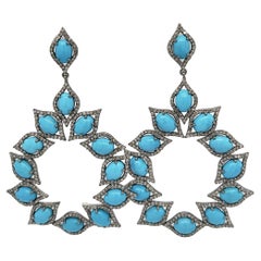 Very Fine Turquoise 17+ Carats & Diamond Earrings