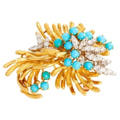 Very Fine Turquoise 
Diamond Estate Pin