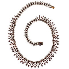 Very Fine Victorian Dainty, circa 1880s Garnet Fringe Necklace