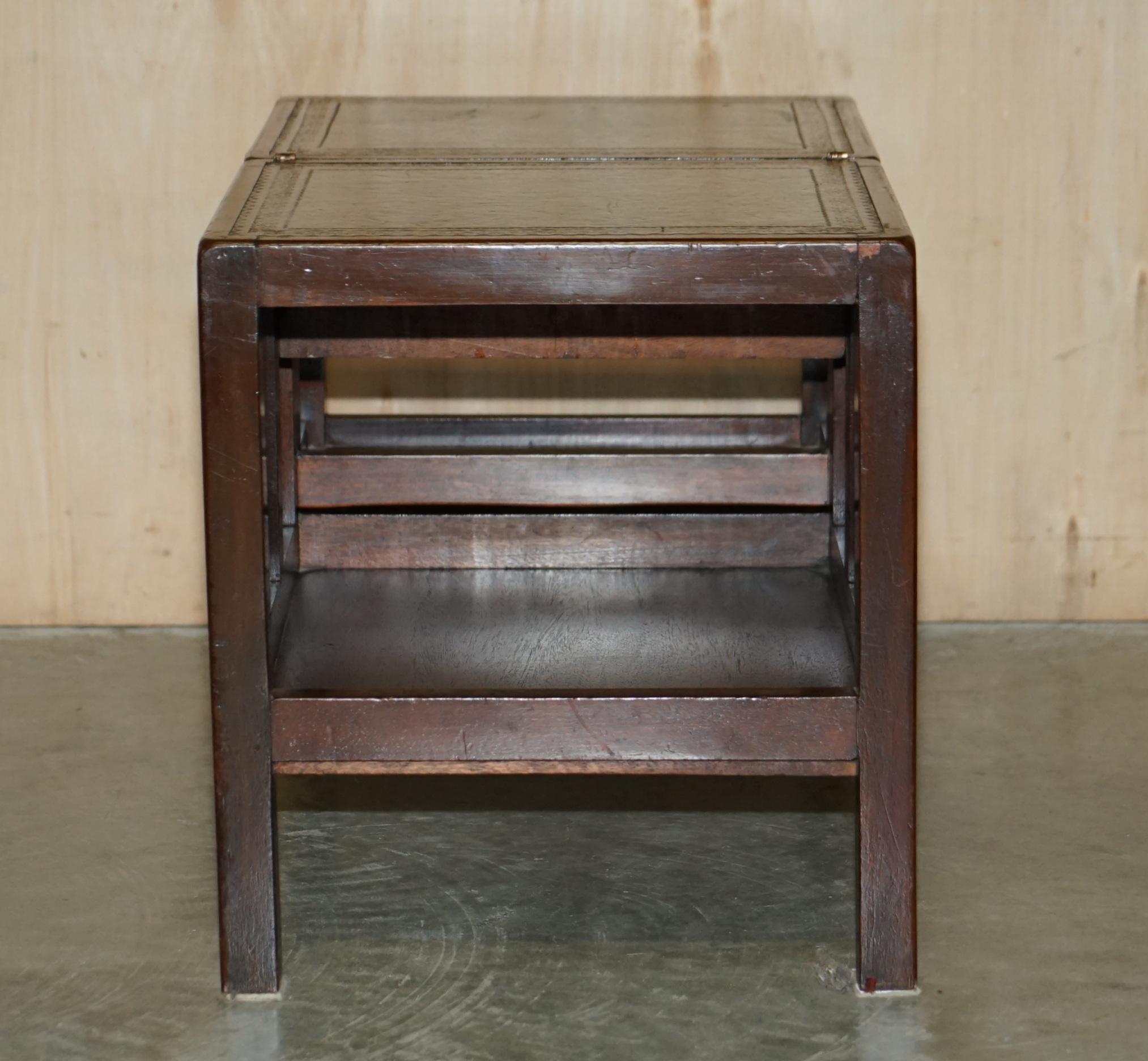 Very Fine Vintage Hardwood Green Leather Side Table Metamorphic Library Steps 4