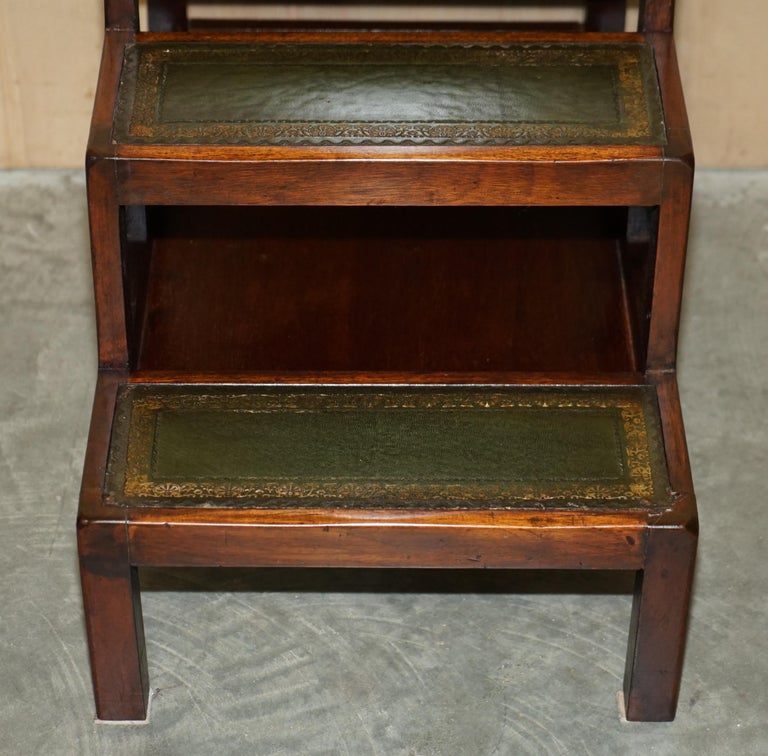 Very Fine Vintage Hardwood Green Leather Side Table Metamorphic Library ...