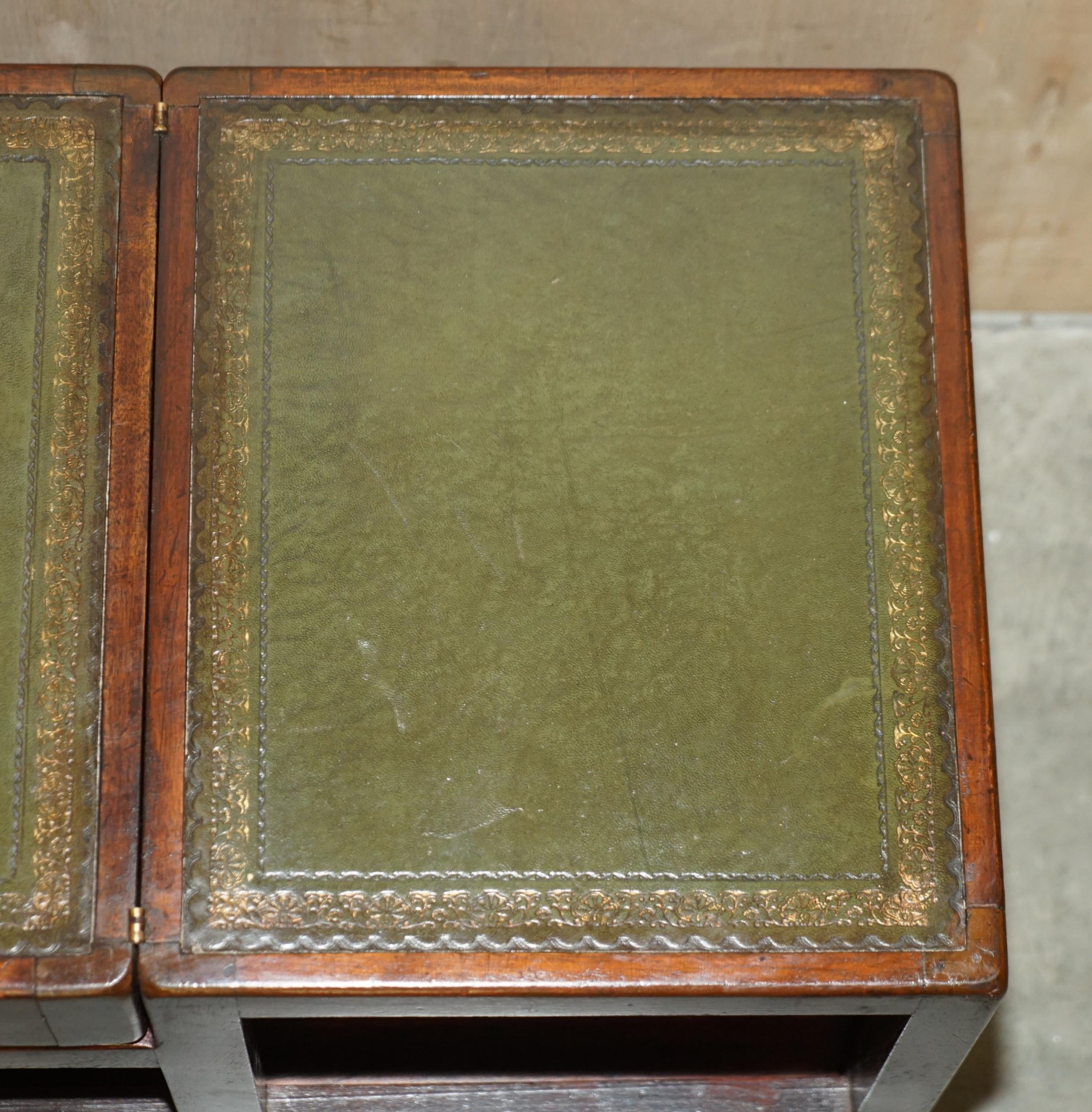 Very Fine Vintage Hardwood Green Leather Side Table Metamorphic Library Steps 1
