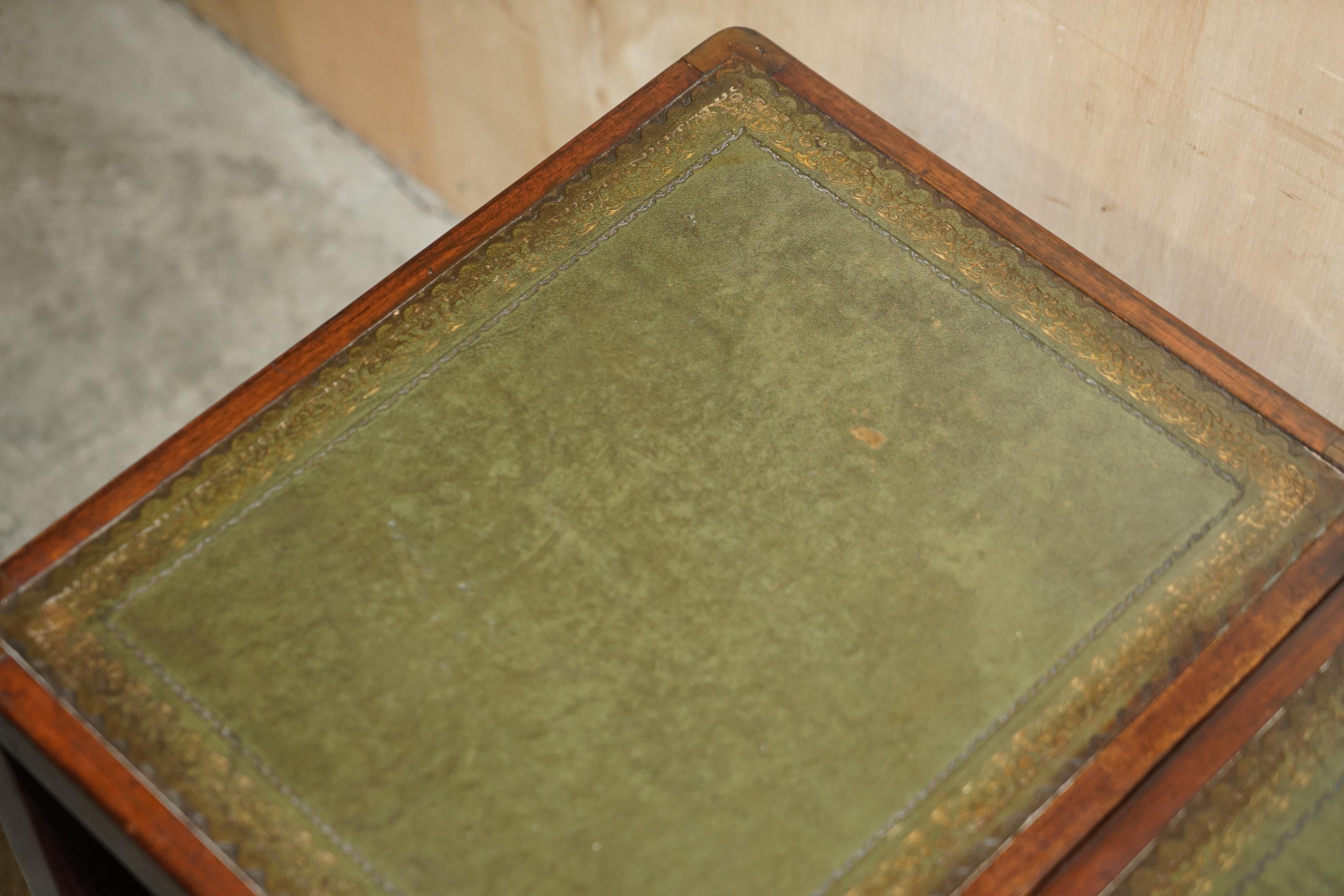 Very Fine Vintage Hardwood Green Leather Side Table Metamorphic Library Steps 2