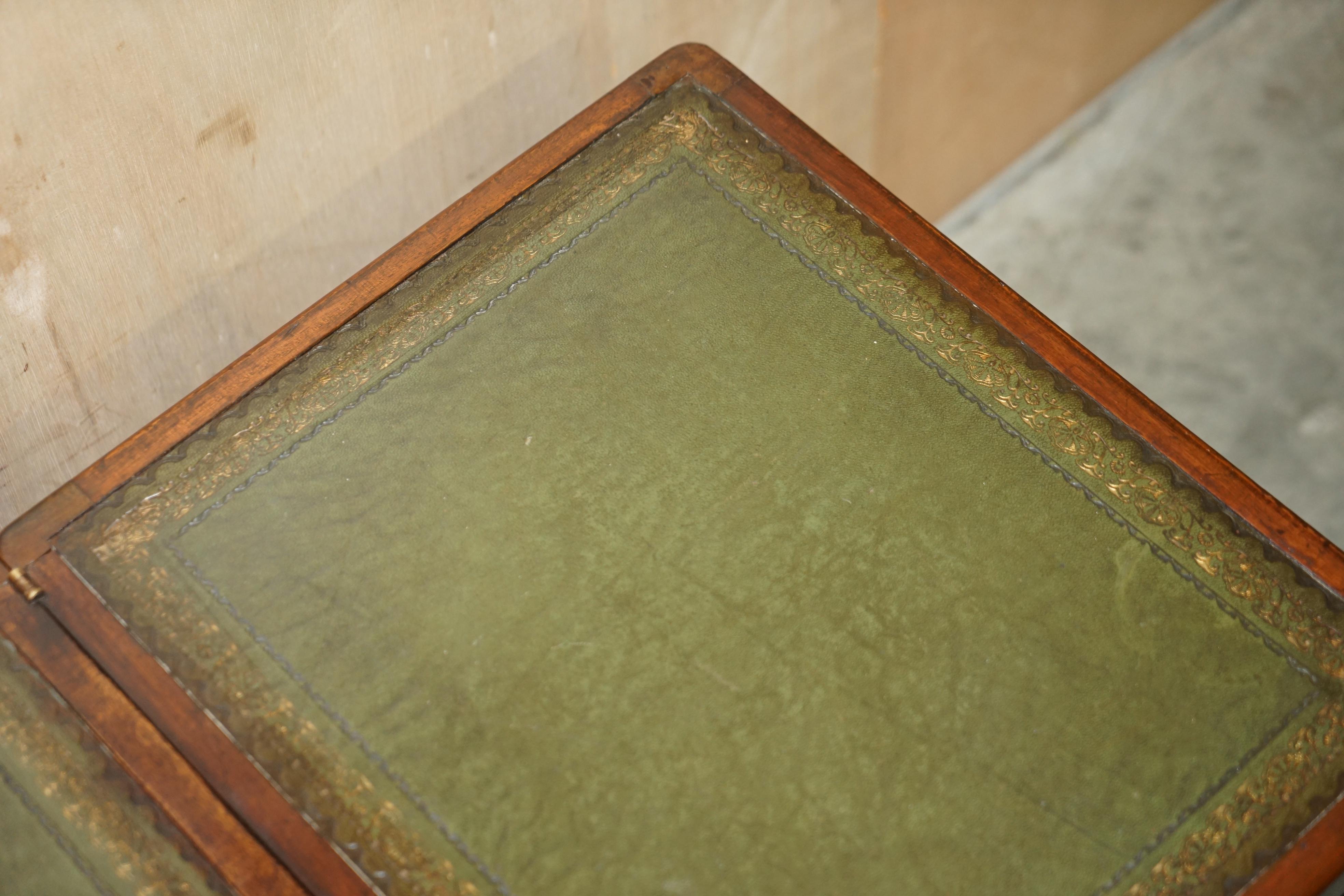 Very Fine Vintage Hardwood Green Leather Side Table Metamorphic Library Steps 3