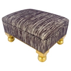 Very Fine Vintage Upholstered Foot Stool Hassock Ottoman on Gilt Legs MINT!