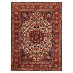 Very Fine White Background Antique Isfahan Wool and Silk Rug