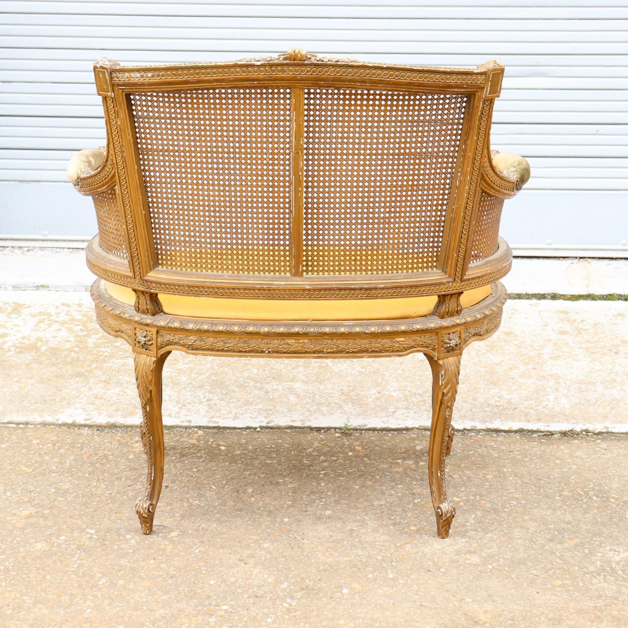 Caning Very Finely Carved and Gilded Wood Napoleon III Marquise en Corbeille