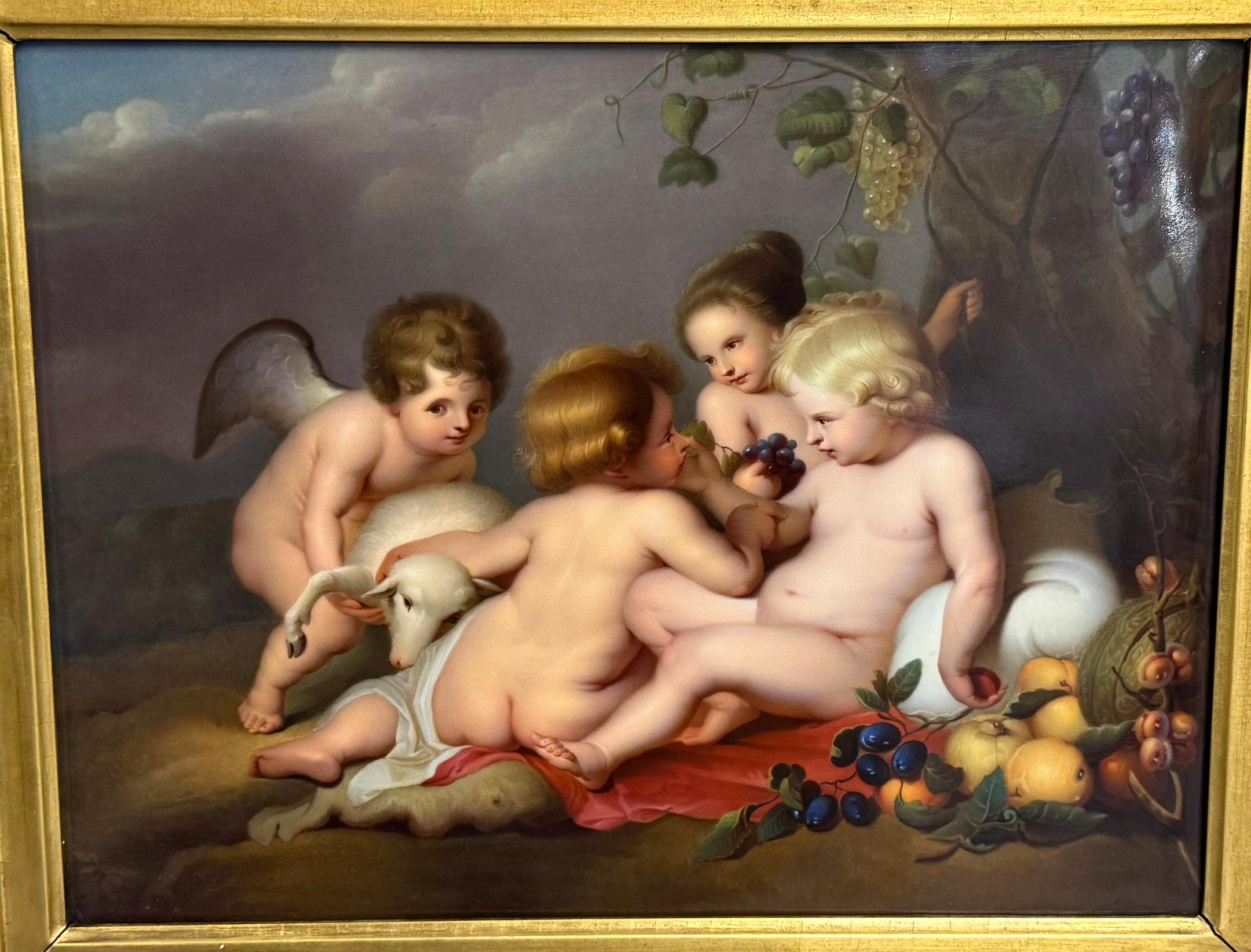 Belle Époque Plaque rectangulaire en porcelaine de Berlin K.P.M. très finement peinte à la fin du XIXe siècle en vente