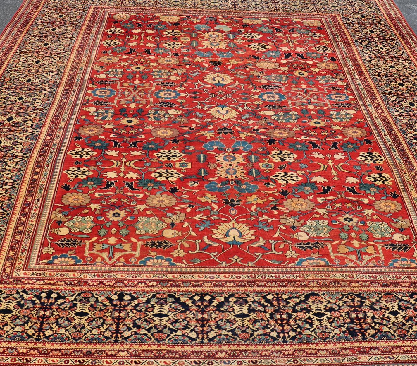 Very Finely Woven Antique Farahan Sarouk Rug with Intricate Border Design. Keivan Woven Arts / rug / L11-0609 / country of origin / type: Iran / Sarouk Farahan, circa 1880's.
Measures: 10'7 x 13'10.
This immaculately woven Farahan Sarouk rug with a