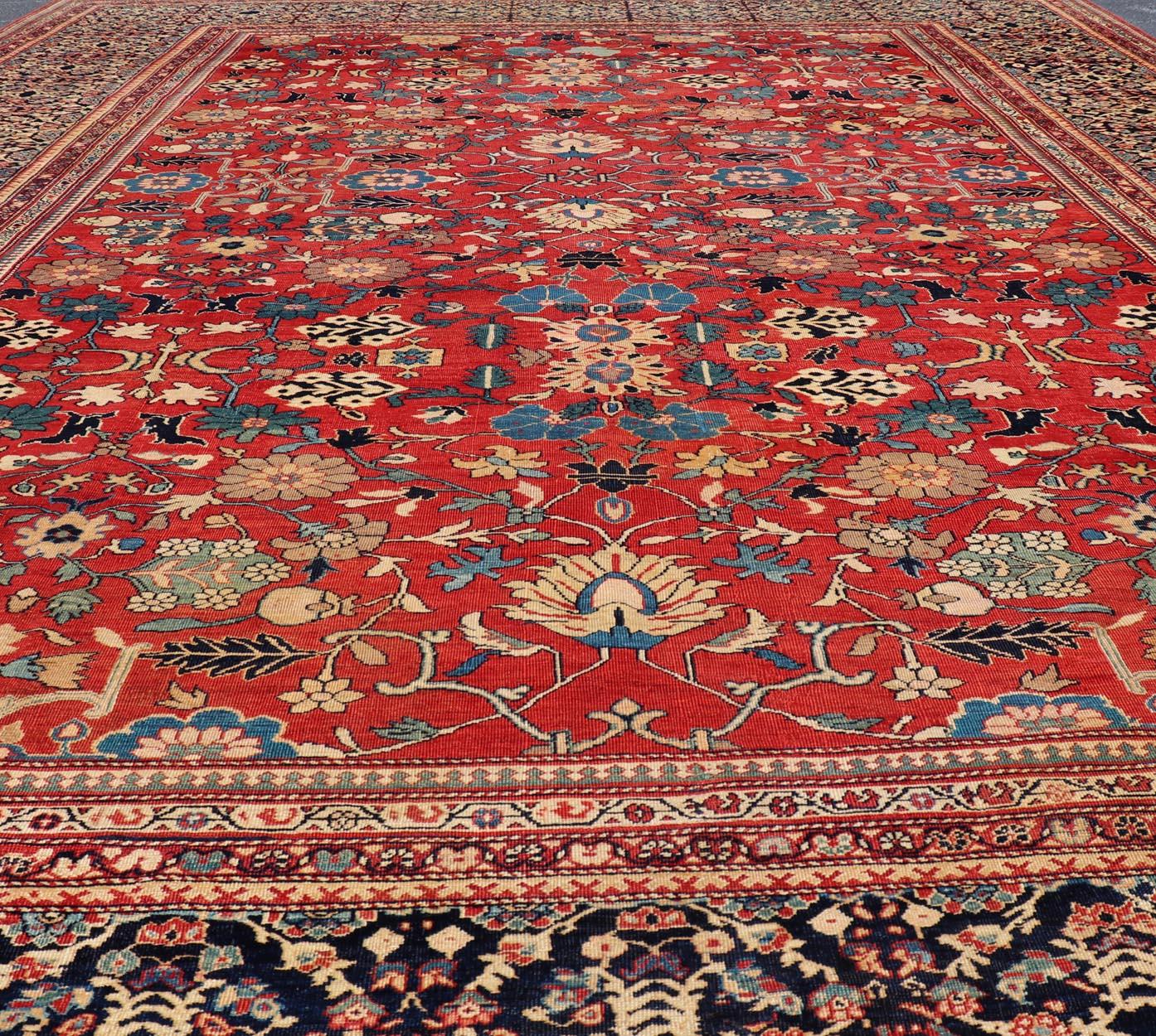 Sarouk Farahan Very Finely Woven Antique Farahan Sarouk Rug with Intricate Border Design For Sale