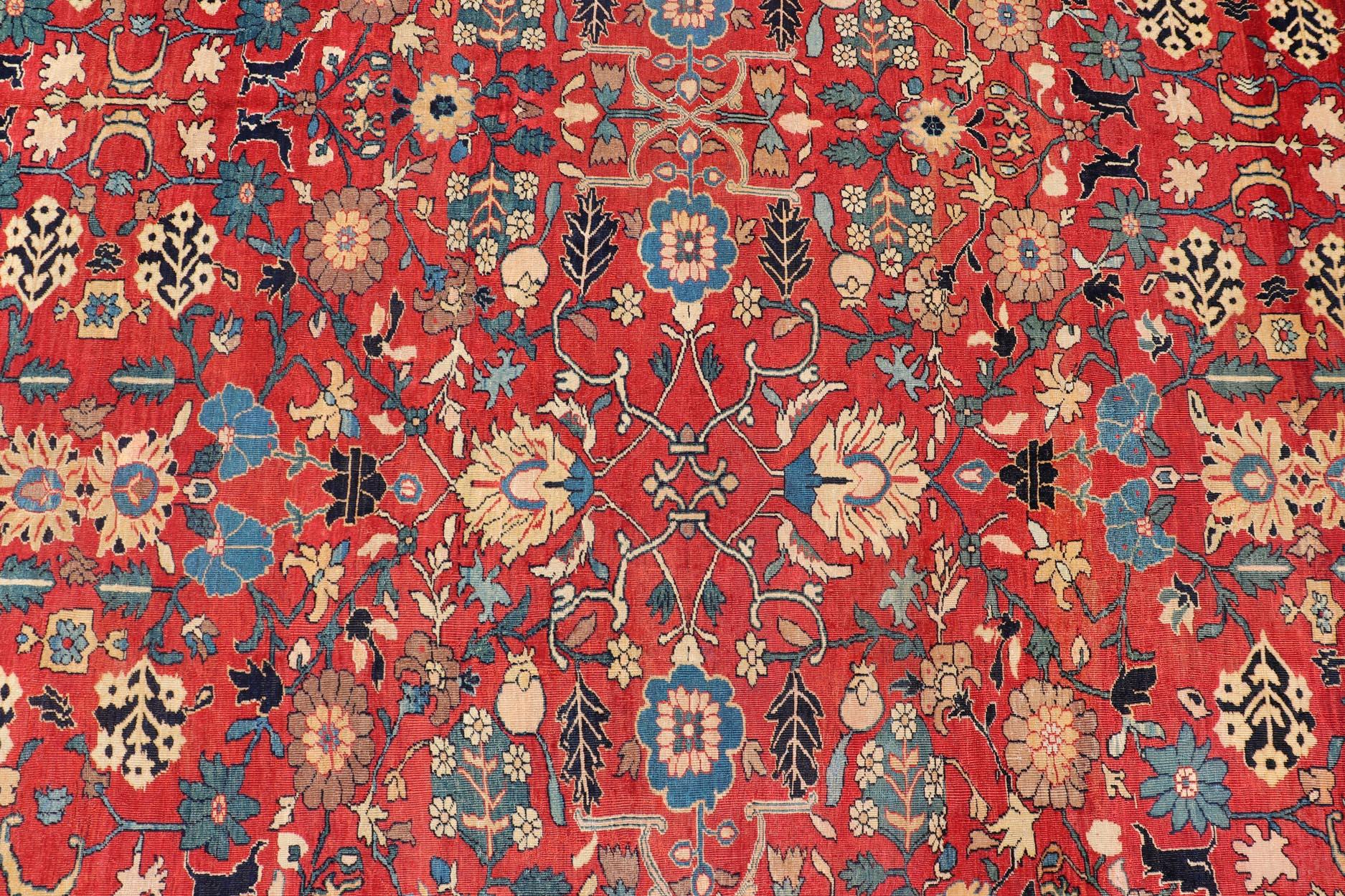 Persian Very Finely Woven Antique Farahan Sarouk Rug with Intricate Border Design For Sale