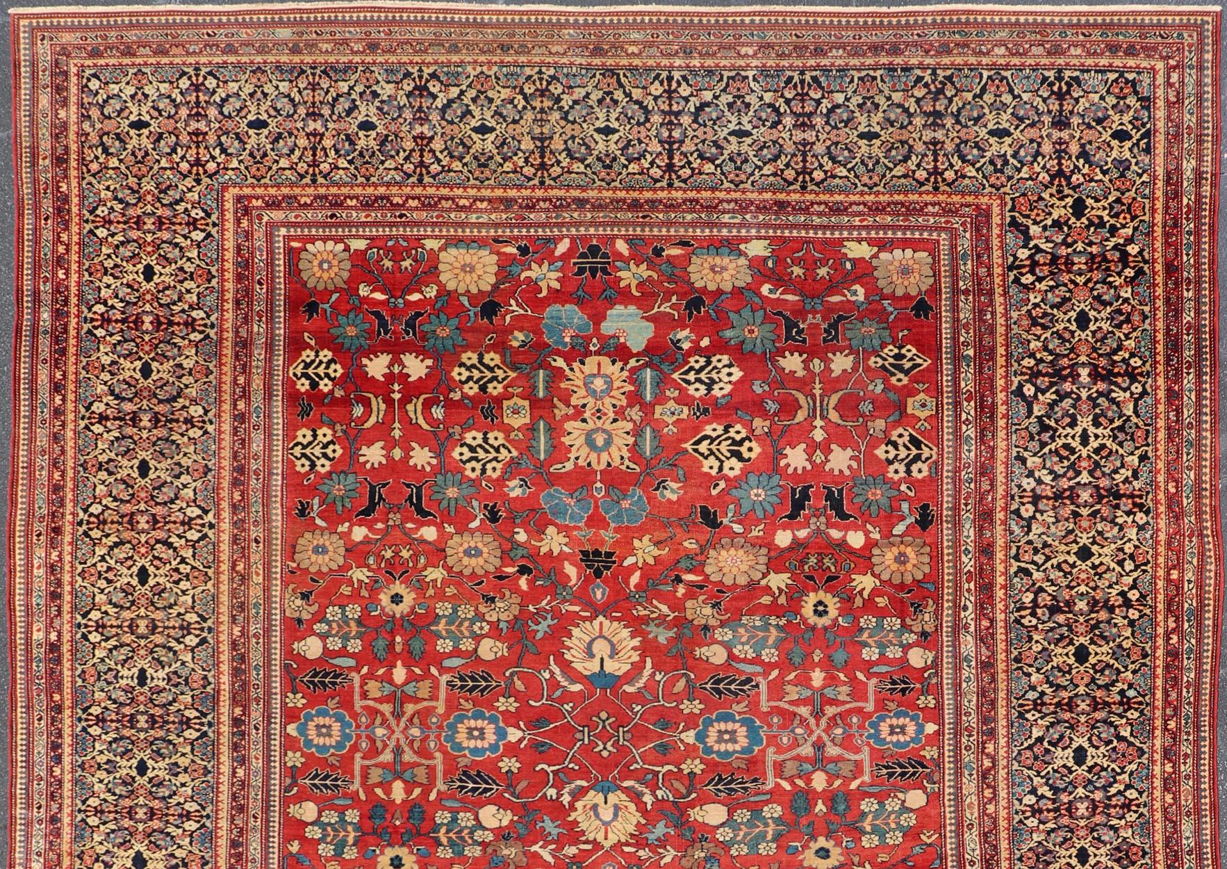 Wool Very Finely Woven Antique Farahan Sarouk Rug with Intricate Border Design For Sale