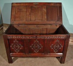 Very Good 17th Century Oak Coffer Boldly Carved, Initialled and Dated 1675