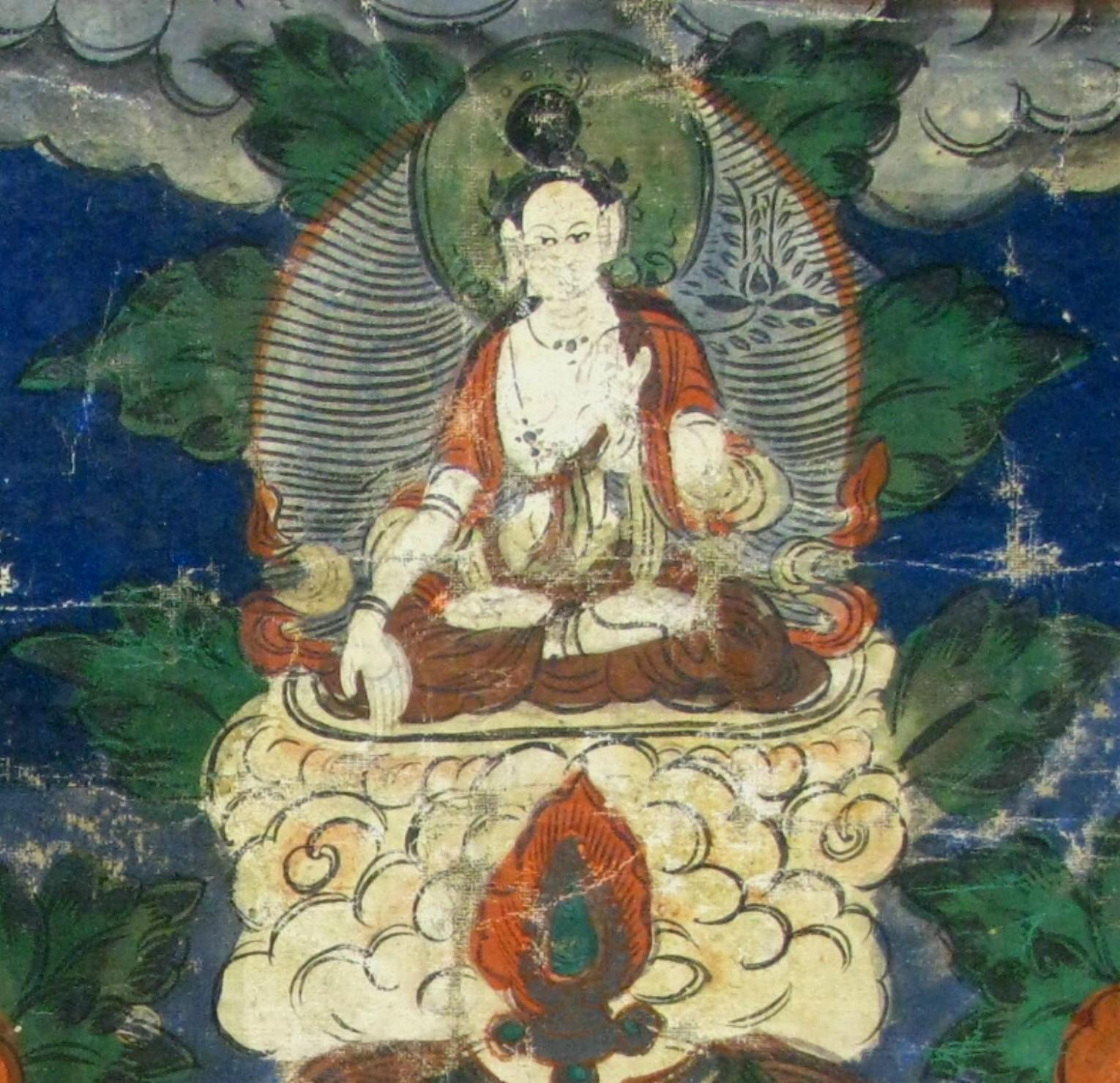 A Very Good Tibetan Thangka Depicting Buddha Nagaraja, 19th Century or Earlier Bordado en venta