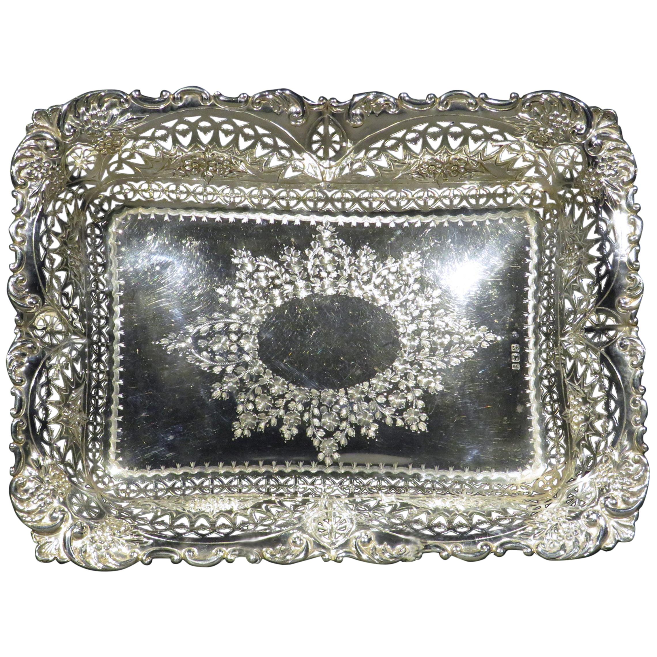 Victorian Sterling Silver Bread Basket / Fruit Tray, Hallmarked Sheffield 1898