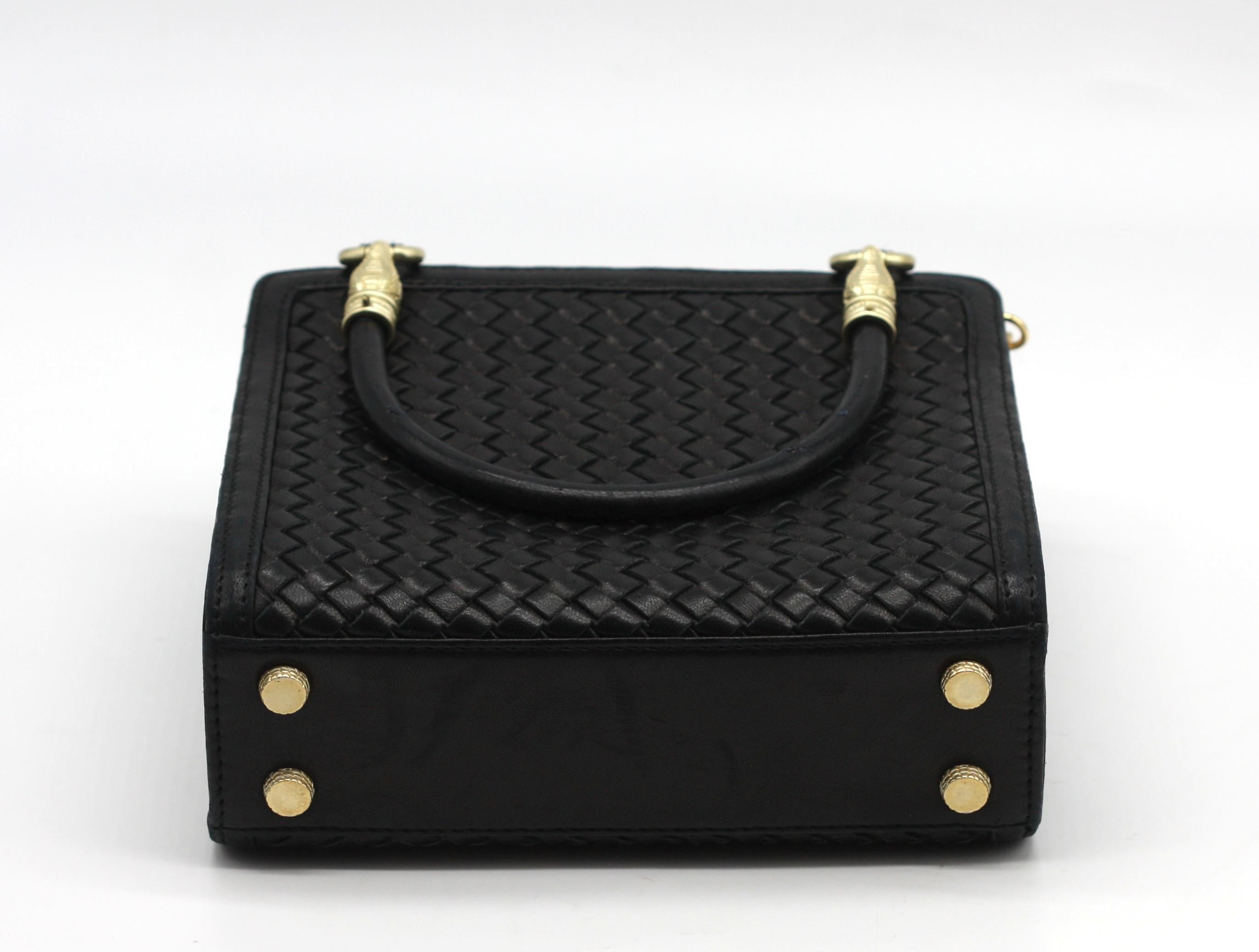 Barry Kieselstein-Cord Woven Black Leather Handbag In Good Condition For Sale In West Palm Beach, FL