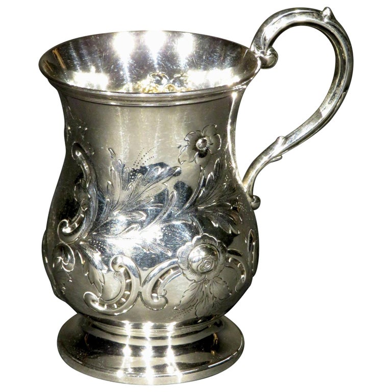 Very Good & Heavy 19th Century Sterling Silver Christening Mug, London 1866 For Sale