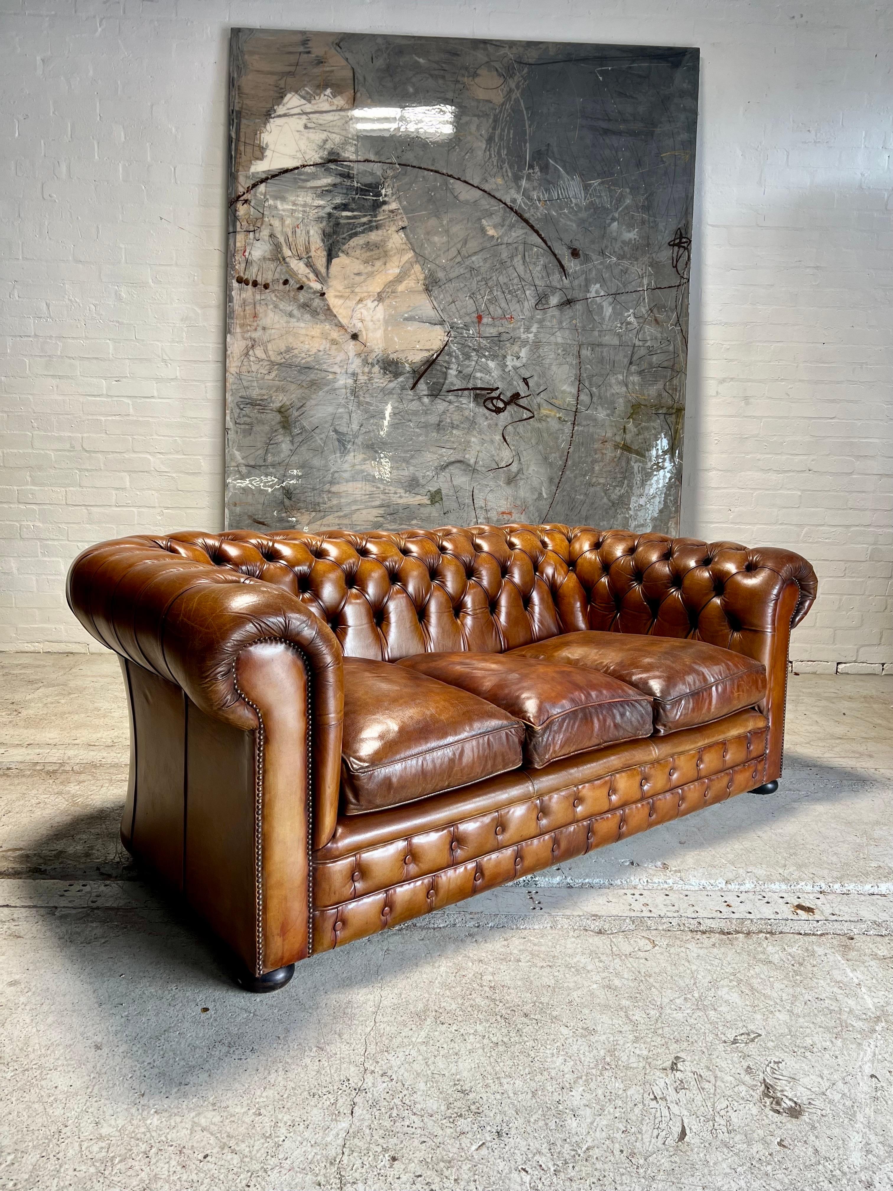 Very Good MidC Hand Dyed Leather Chesterfield Sofa For Sale 2