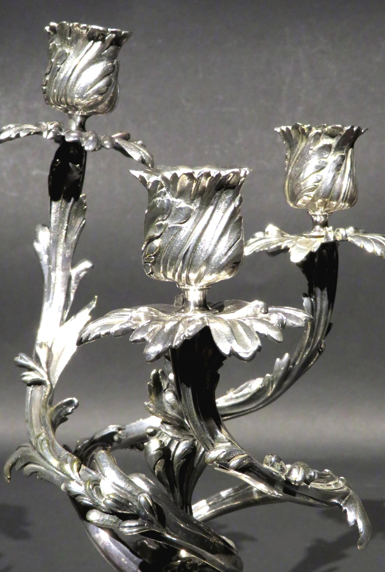 Very Good Pair of Louis XV Style Silvered Bronze Candelabra, France Circa 1870 2