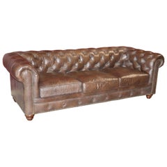 Very Good Quality Genuine Top Grain Brown Leather Chesterfield Sofa