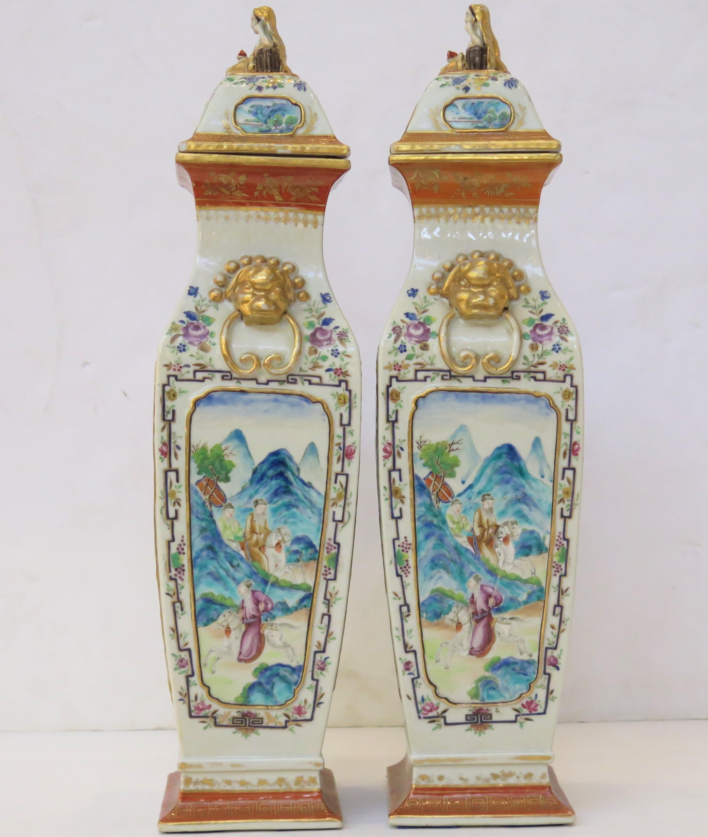 Hand-Painted Very Good Quality Large Chinese Lidded Jars / PAIR For Sale