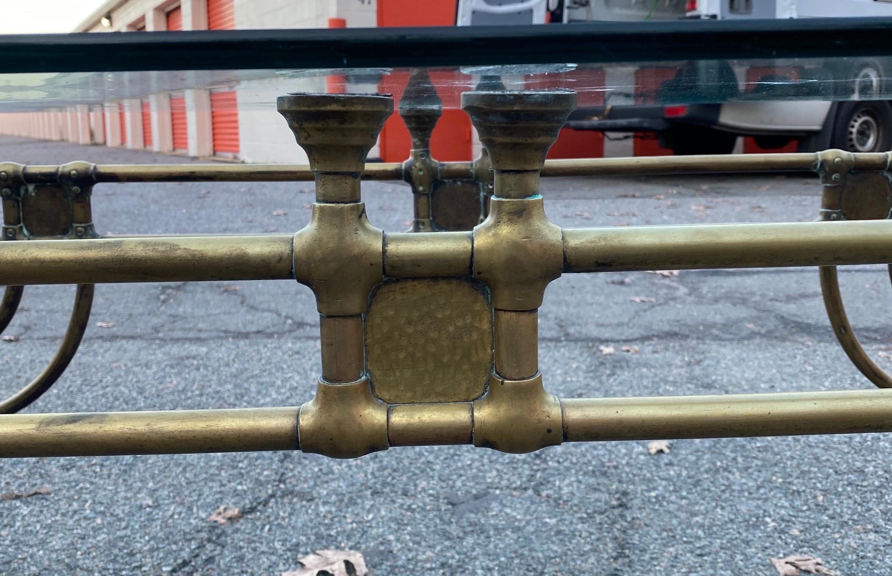 20th Century Very Good Quality Midcentury Brass and Glass Table For Sale