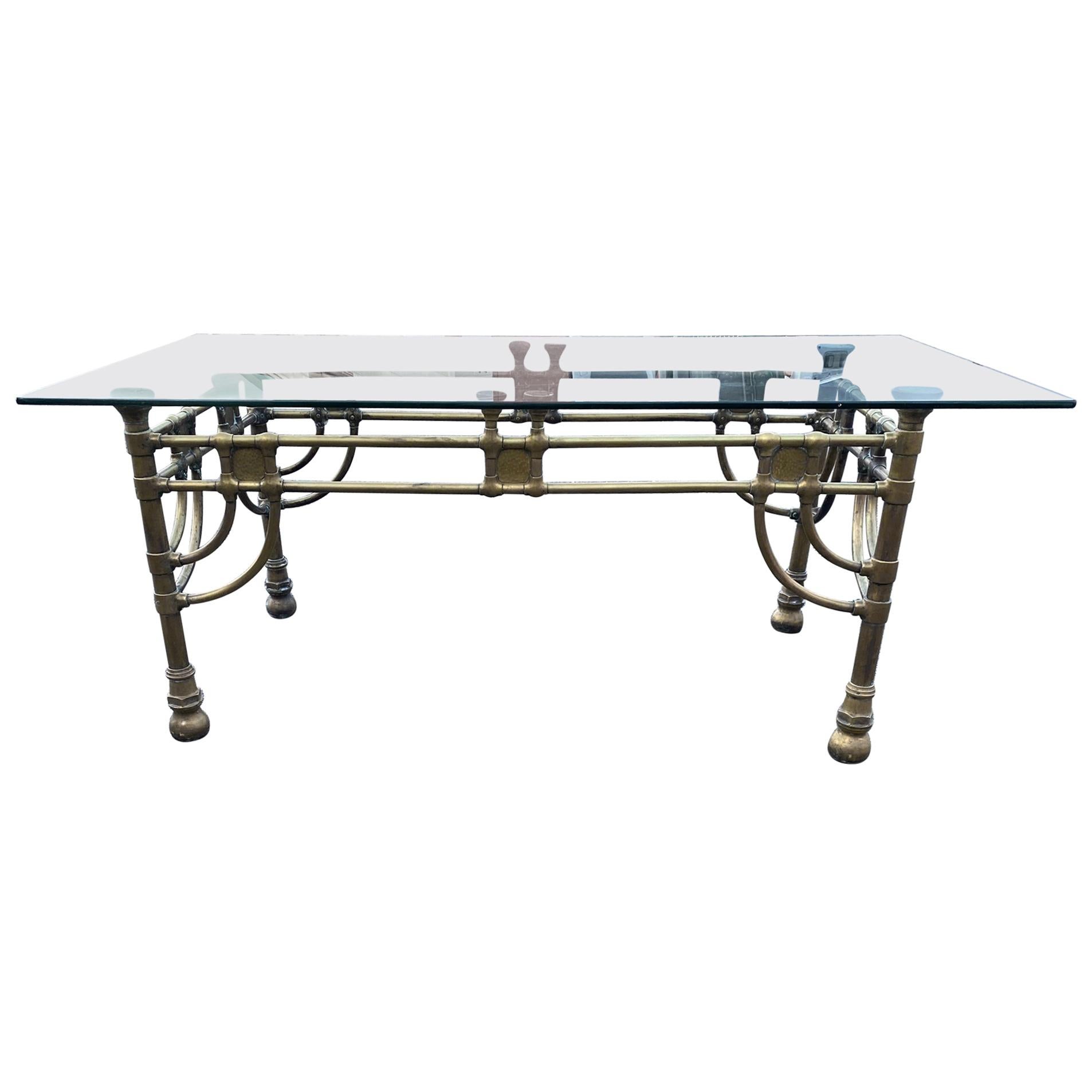 Very Good Quality Midcentury Brass and Glass Table For Sale