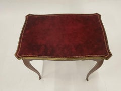 Very Graceful Antique French Mahogany End Table with Red Leather Top