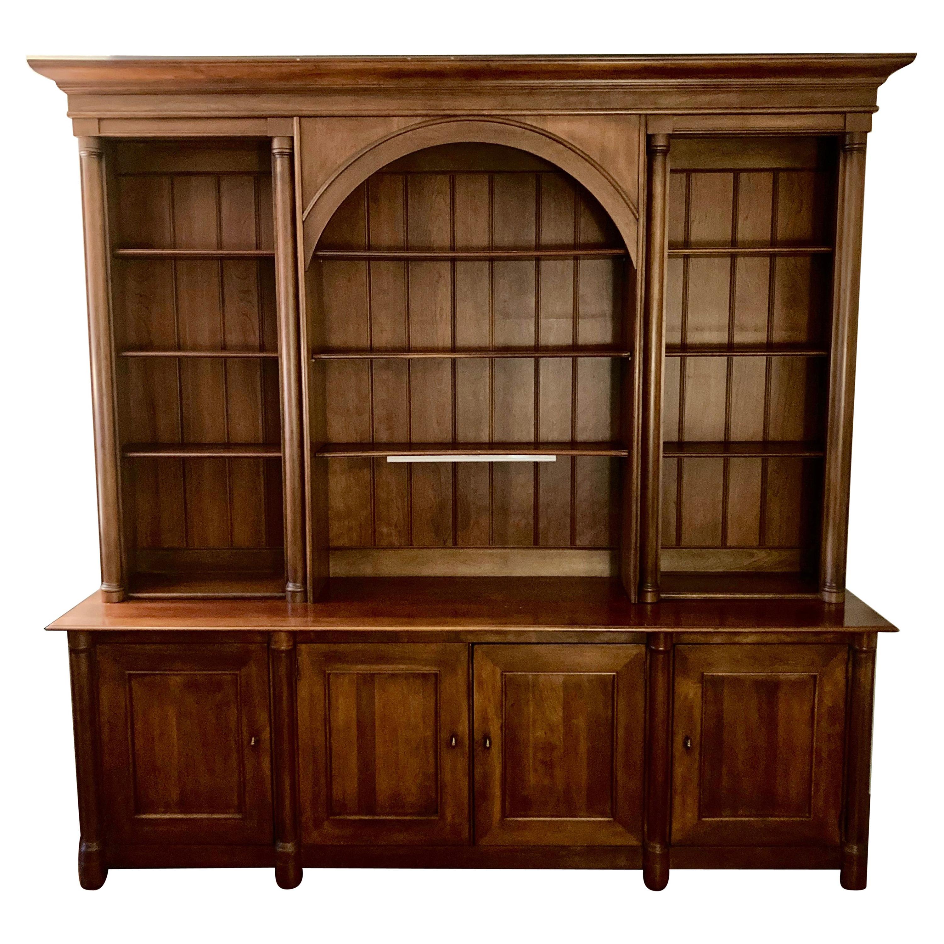 Very Grand Cherry Triple Bookcase Breakfront Cabinet