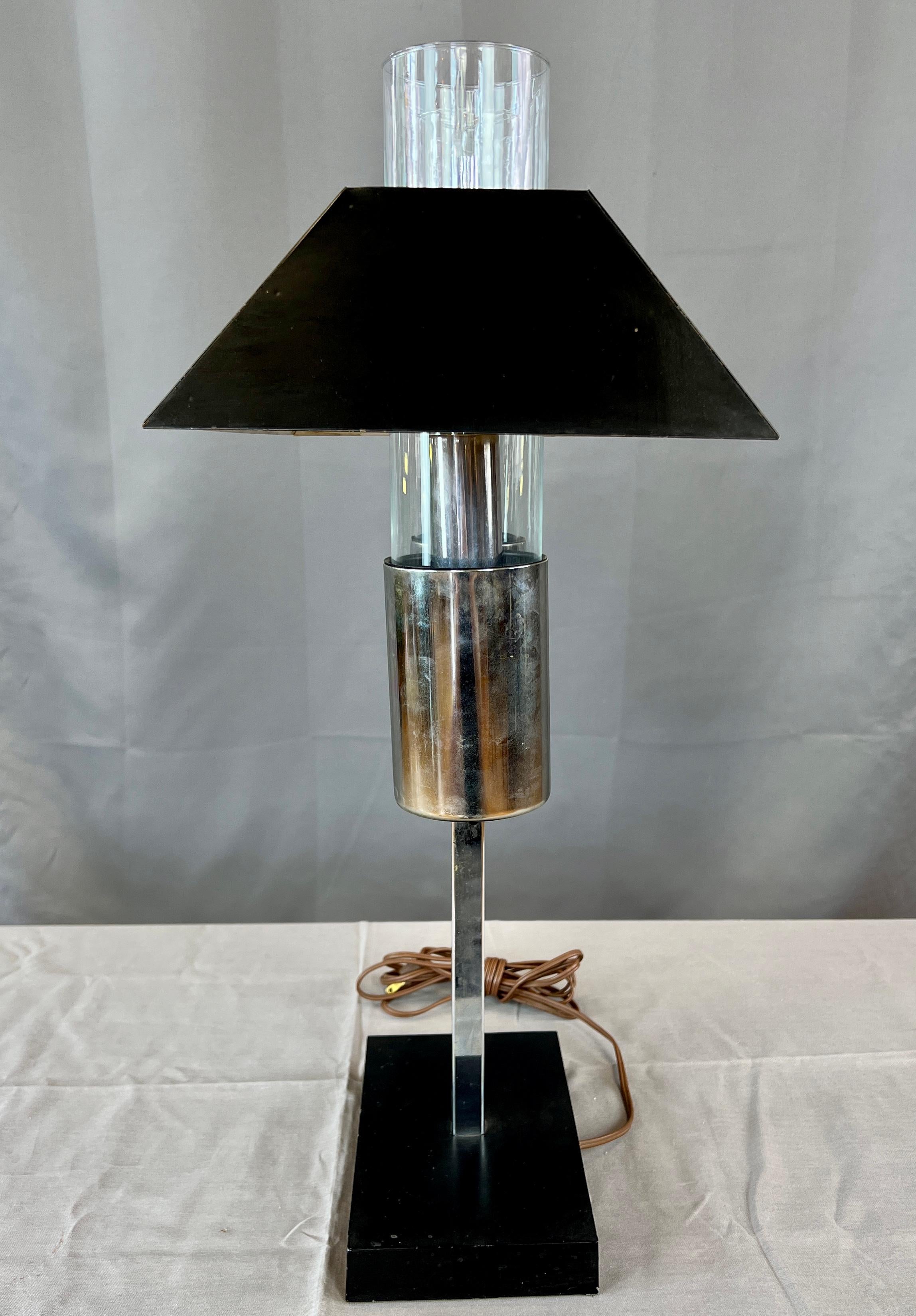 Very Handsome Chrome and Black Bankers Lamp by Raymor Imported from Italy For Sale 3