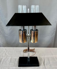Very Handsome Chrome and Black Bankers Lamp by Raymor Imported from Italy