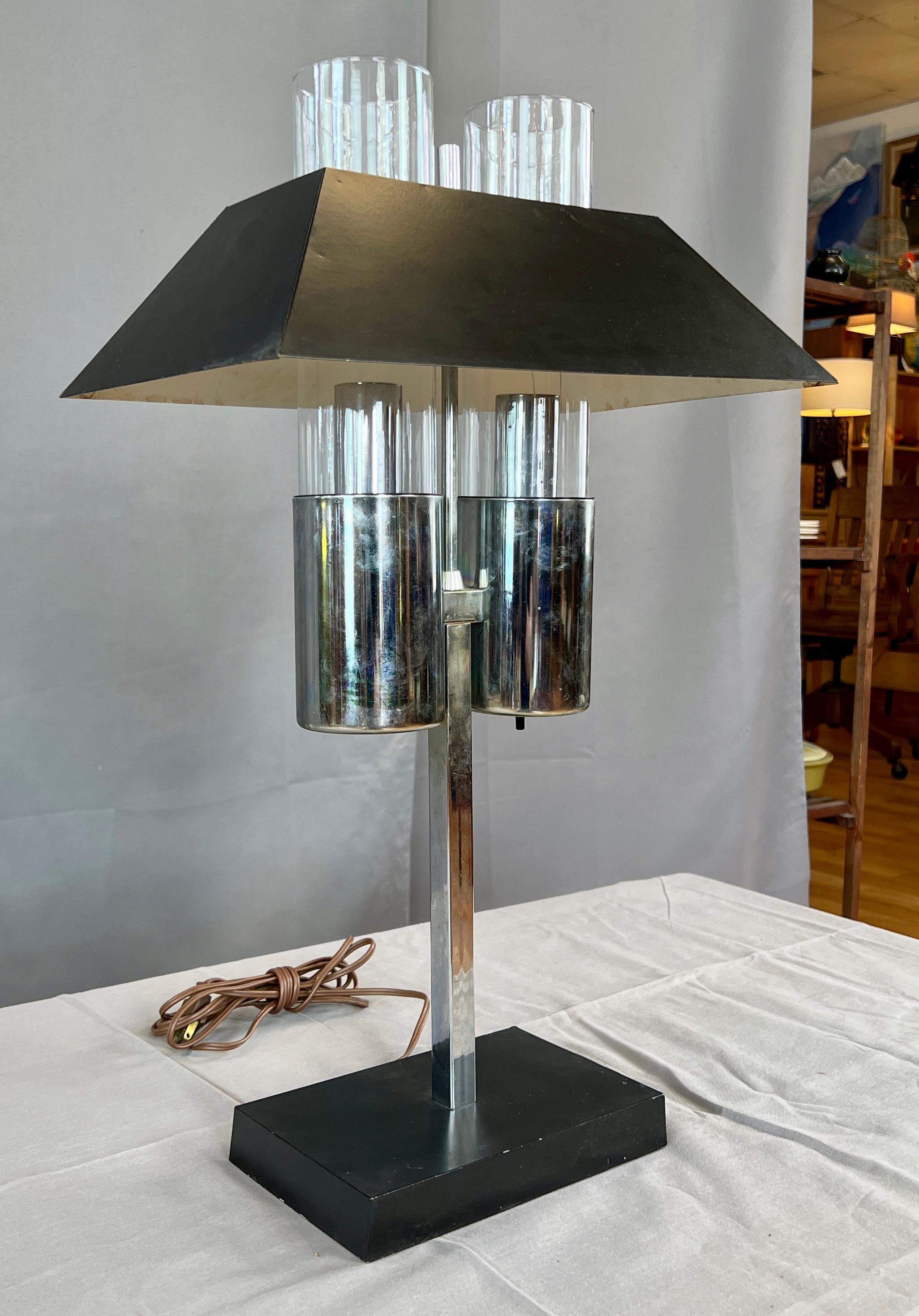 Mid-Century Modern Very Handsome Chrome and Black Bankers Lamp by Raymor Imported from Italy For Sale