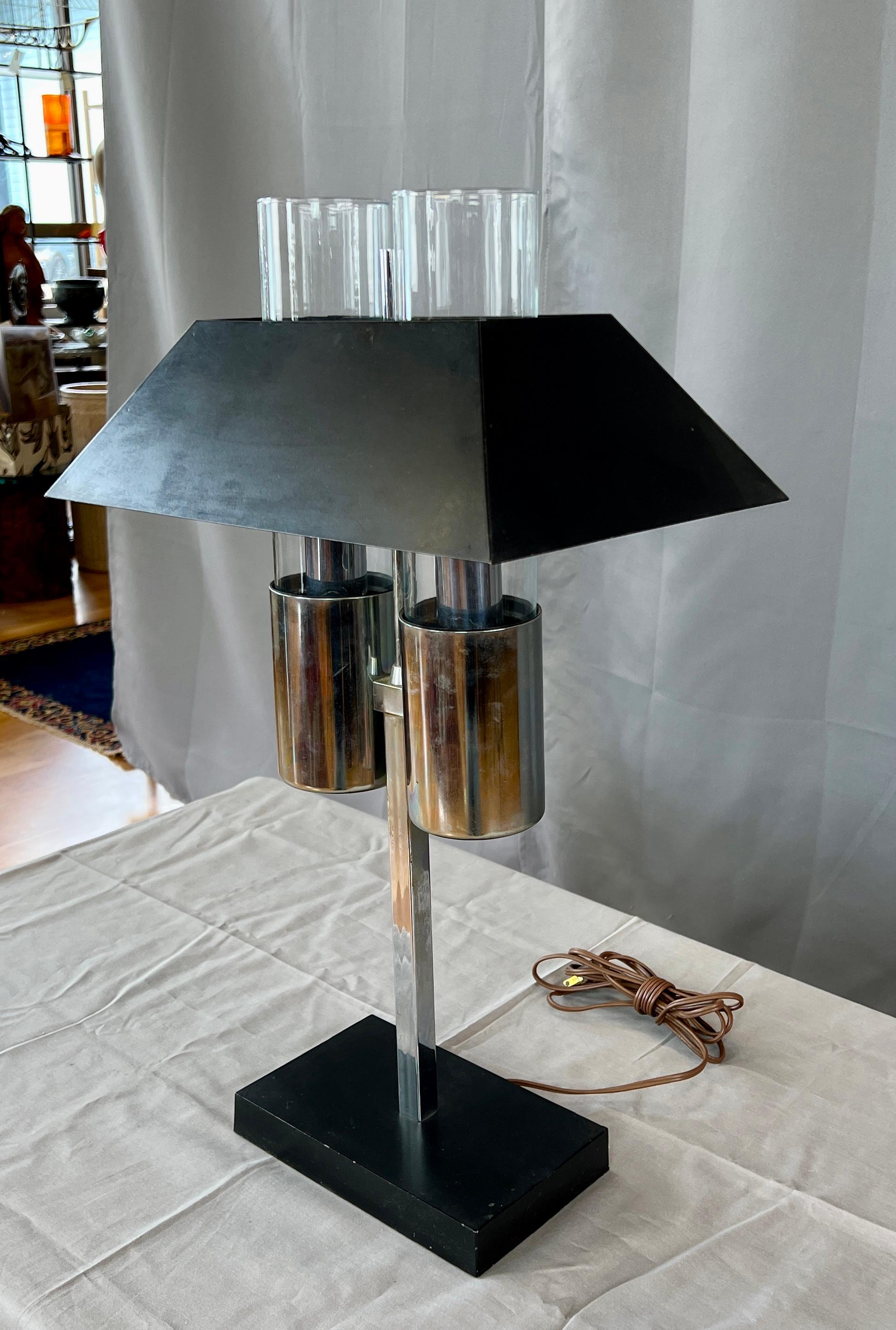 Mid-20th Century Very Handsome Chrome and Black Bankers Lamp by Raymor Imported from Italy For Sale