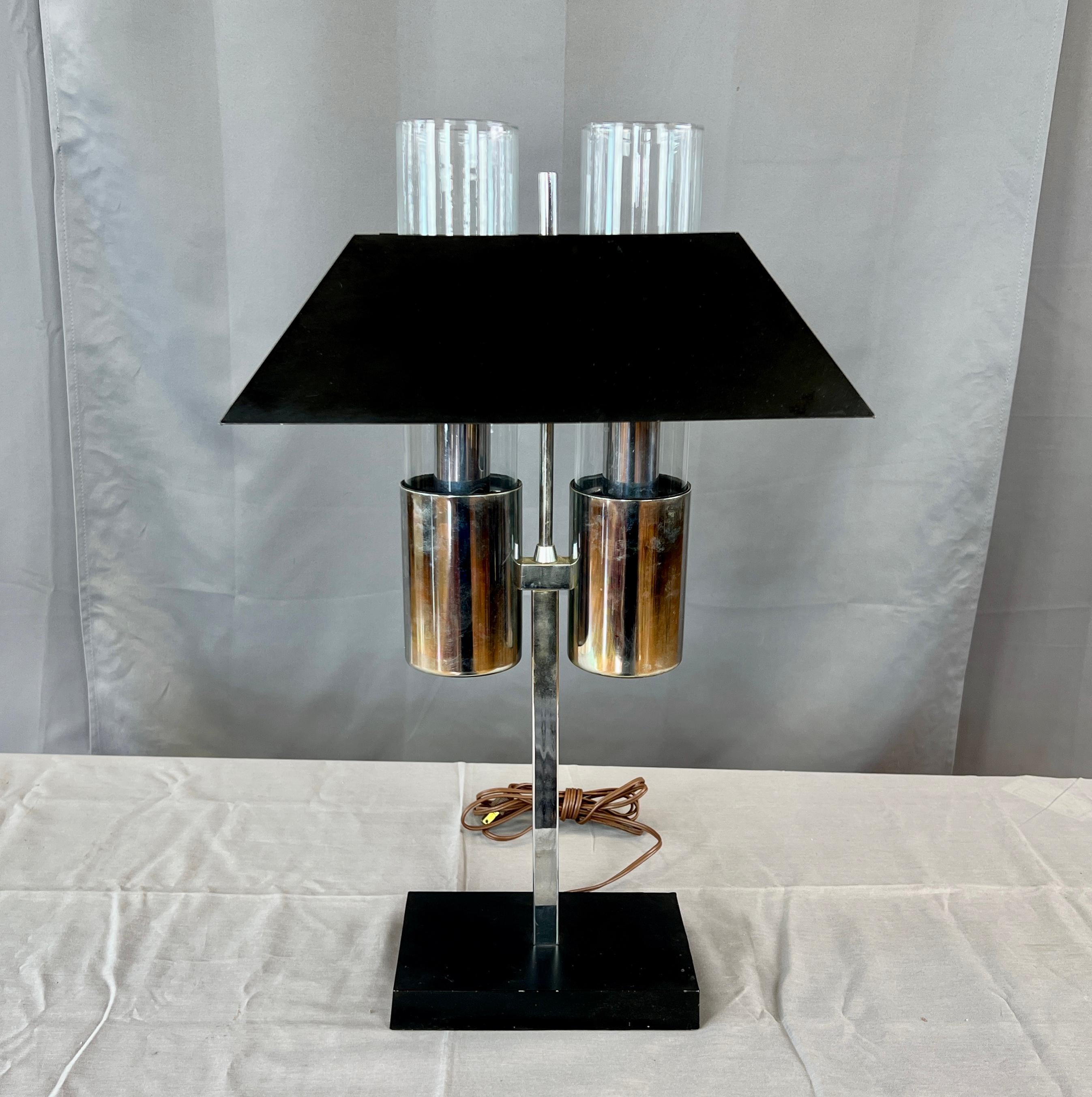 Metal Very Handsome Chrome and Black Bankers Lamp by Raymor Imported from Italy For Sale