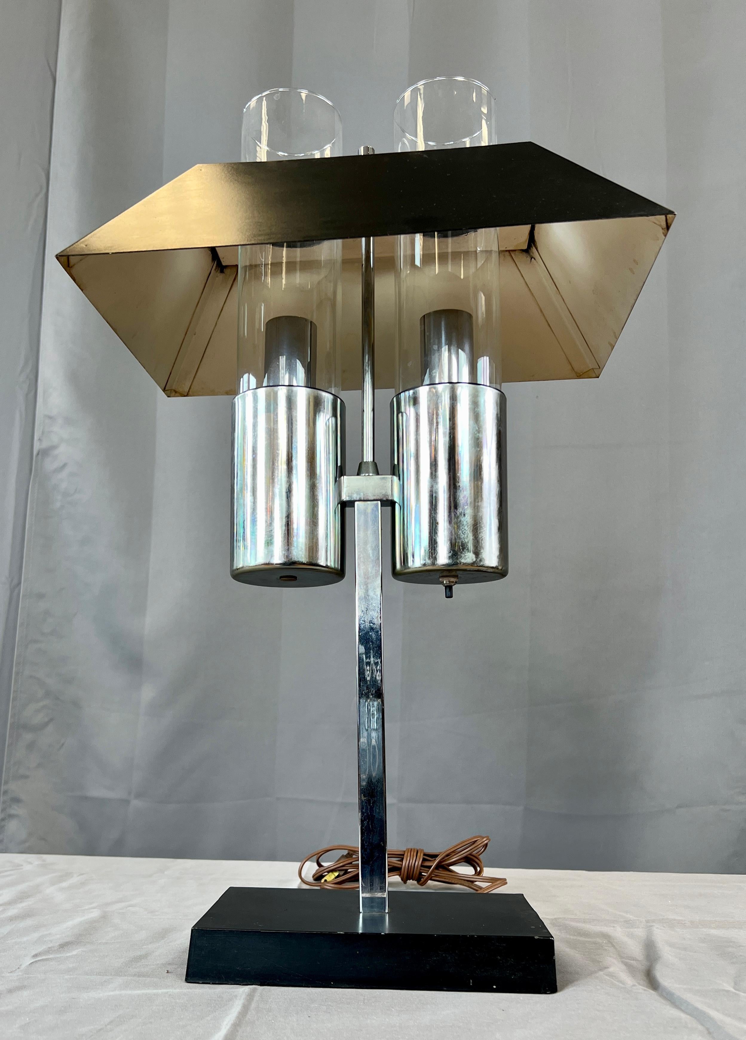 Very Handsome Chrome and Black Bankers Lamp by Raymor Imported from Italy For Sale 1