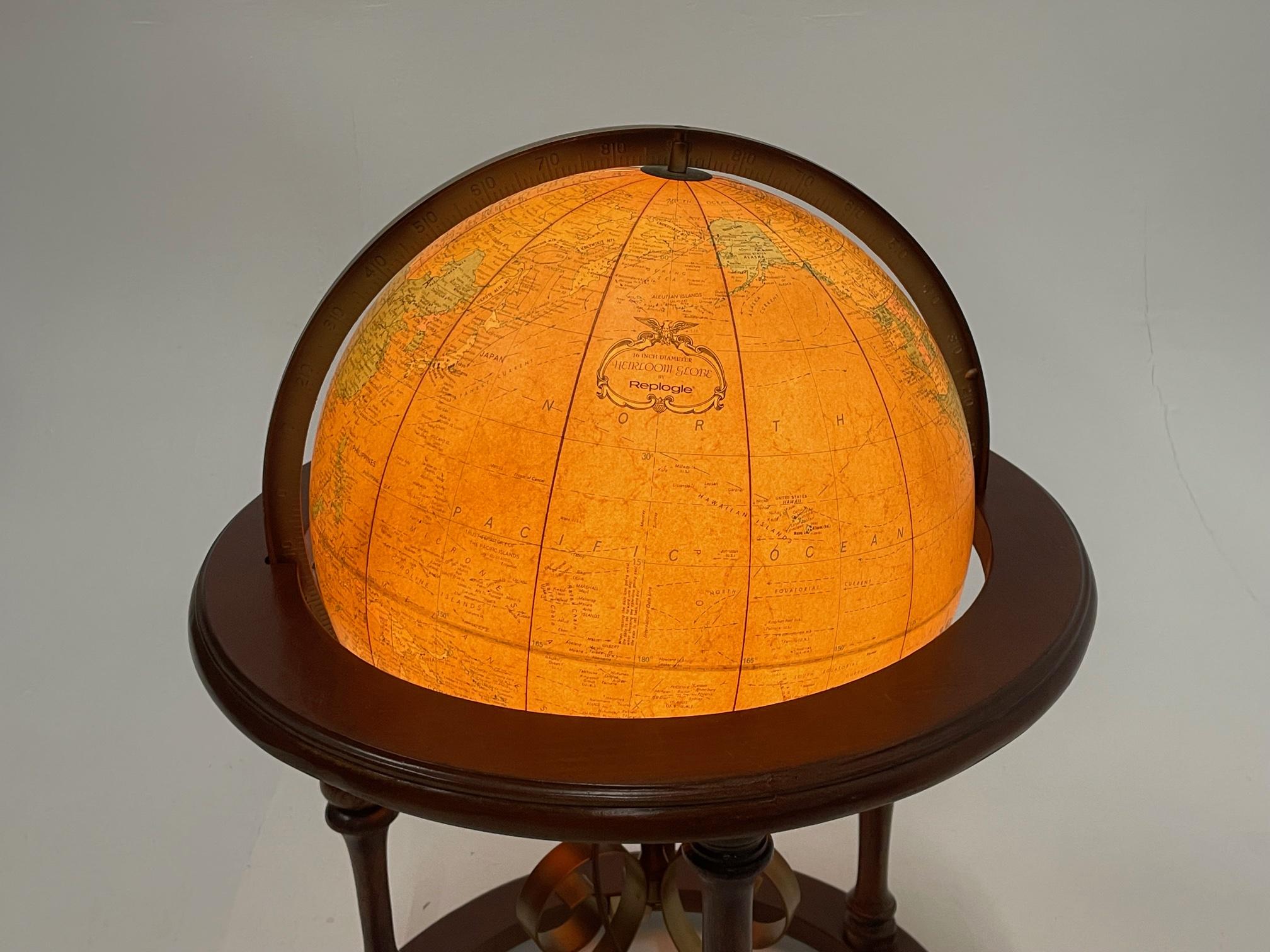Very Handsome Illuminated Glass Globe on Iron & Walnut Stand For Sale 2